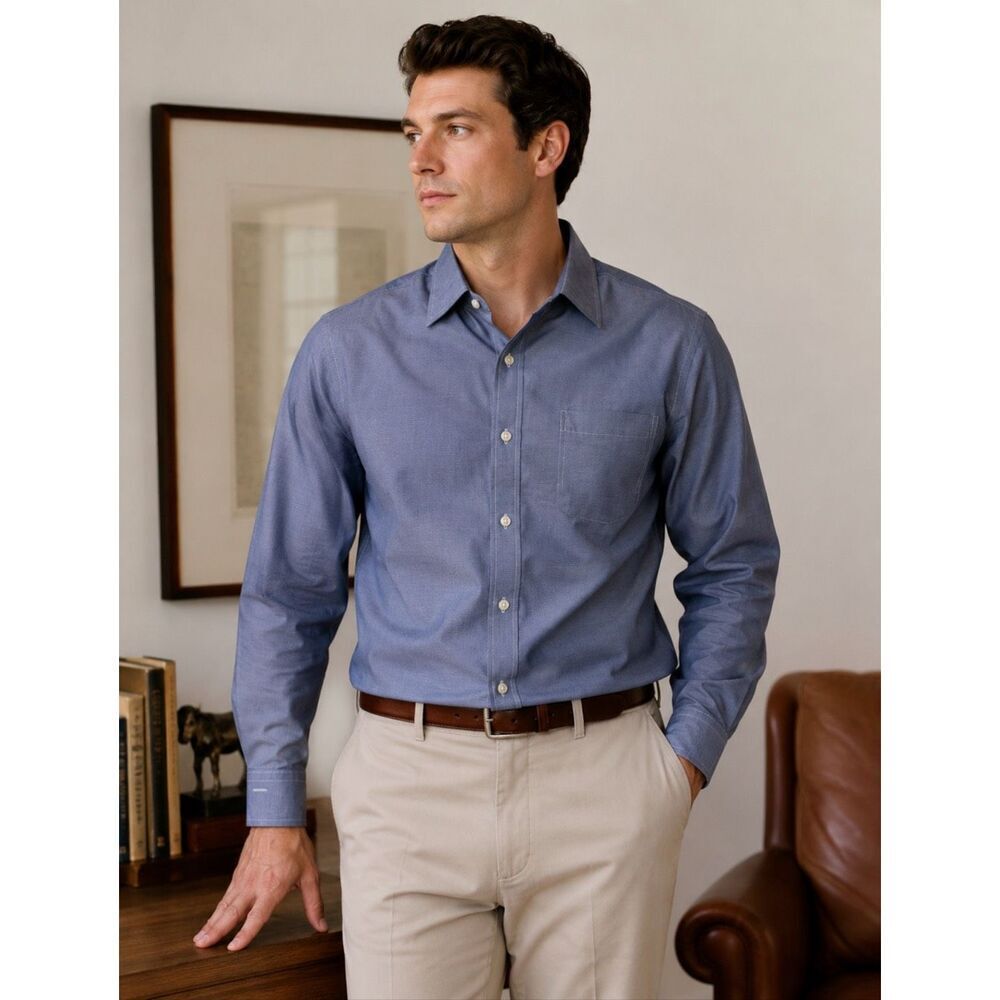 BROOKS BROTHERS 16 35 Mens Blue Shirt EC LS Regent Fit Original Cotton Polo